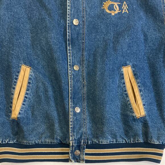 Vintage 90s Port Authority Denim Canvas Bomber Varsity Jacket Men's XL - Picture 4 of 11